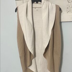 Tan and Cream Open Front Sweater Vest